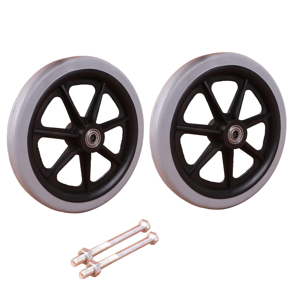 7 Inch Wheelchair Caster Wheels Pair, Solid PVC Front Wheels with 8mm Bearings, Smooth Rolling and Durable Tires