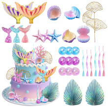 Mermaid Cake Topper Set Under the Sea Birthday Decorations with Mermaid Tail and Starfish Design