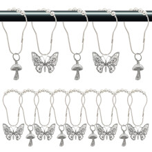 Butterfly and Mushroom Shower Curtain Hooks Set 24 Pack, Rustproof Metal, Bohemian Cottage Core Bathroom Decor
