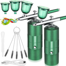 Therwen 2 Pack Cordless Airbrush Kit with Rechargeable Compressor for Makeup, Cake Decor and Nail Art