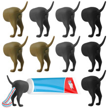 9Pack Silicone Pooping Dog Butt Toothpaste Dispenser with Self Closing Cap, Fun Bathroom Accessory Gift (Black/Brown/Grey)