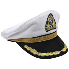 Embroidered Cotton Captain Hat Sailor Cap 54Cm White Navy for Party Costume and Marine Events
