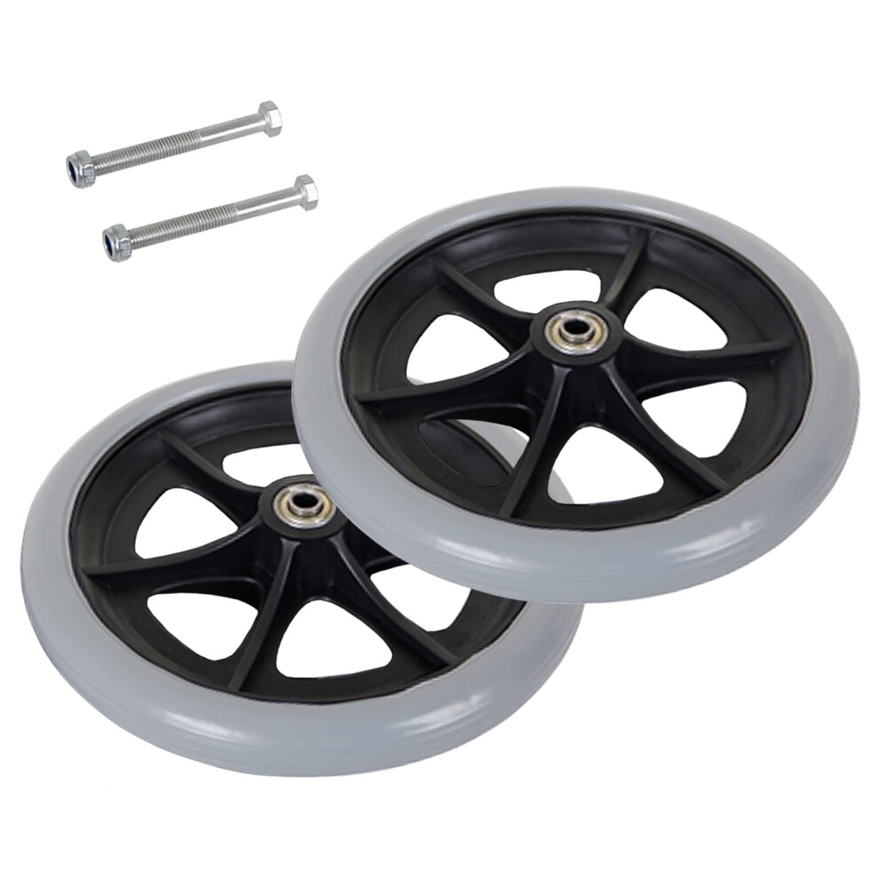 Rollator Replacement Wheels 8 Inch Pair, Durable Solid PVC Tires, Universal Fit for Wheelchairs