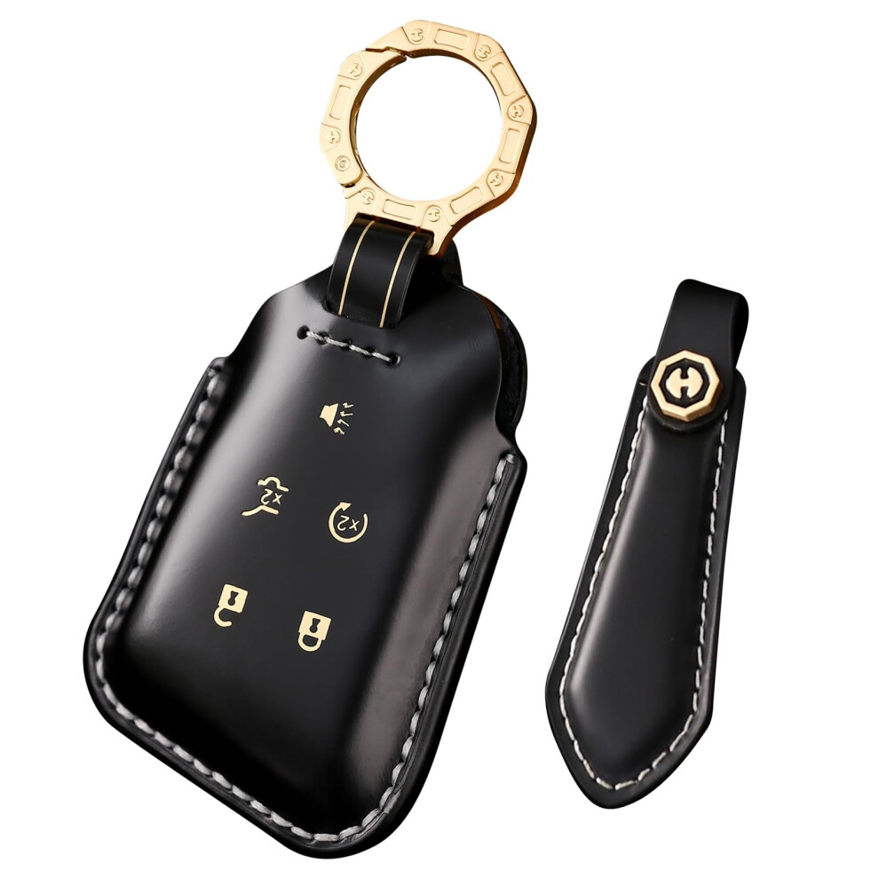 Leather Key Fob Cover Case For Cadillac Ct4 Ct5 Ct6 Xts Xt4 Xt5 5 Button With Keychain Black 9073542245759