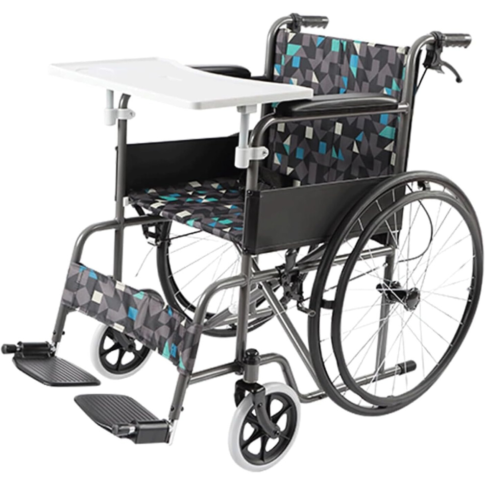 Black/Blue Ultra Lightweight Folding Wheelchair With Adjustable Footrests And Dual Brakes For Elderly Travel