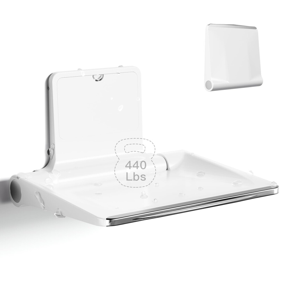Folding Shower Seat Wall Mounted 440lbs Capacity, EasyâClean Luxury Bench for Adults and Seniors