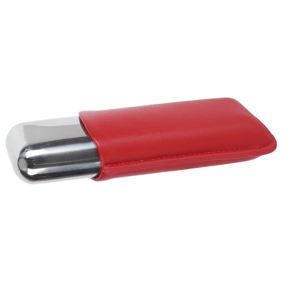 Red Leather Cigar Travel Case Holder For Two Cigars With Stainless Steel Tube Hand Sewn Gift Ready
