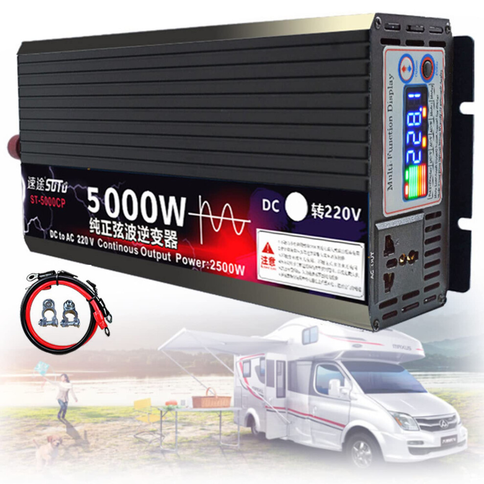 Pure Sine Wave Power Inverter 5000W 12V To 110V With Smart Lcd Display For Car Rv Home Solar Use 9330225584766