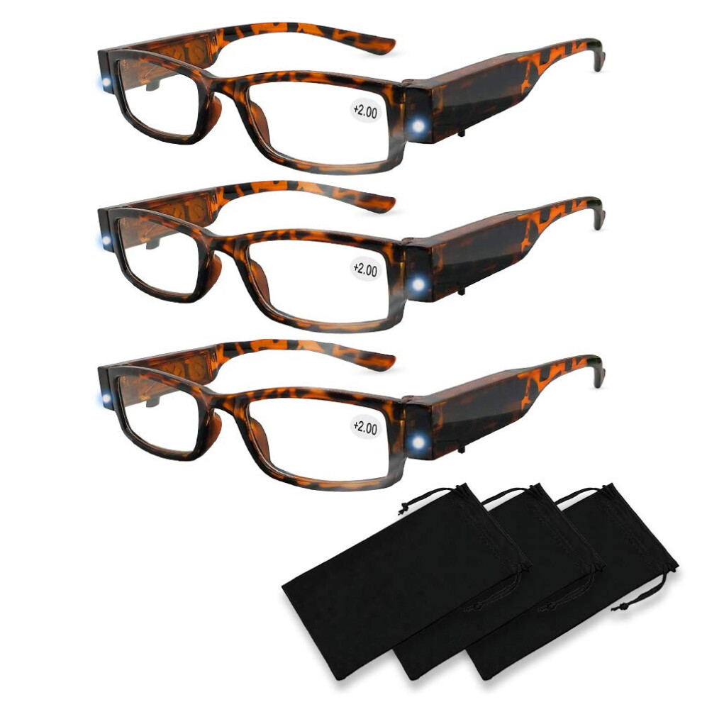 Lighted Reading Glasses with Bright LED Illumination Clear Vision Unisex Full Frame +200 Magnification