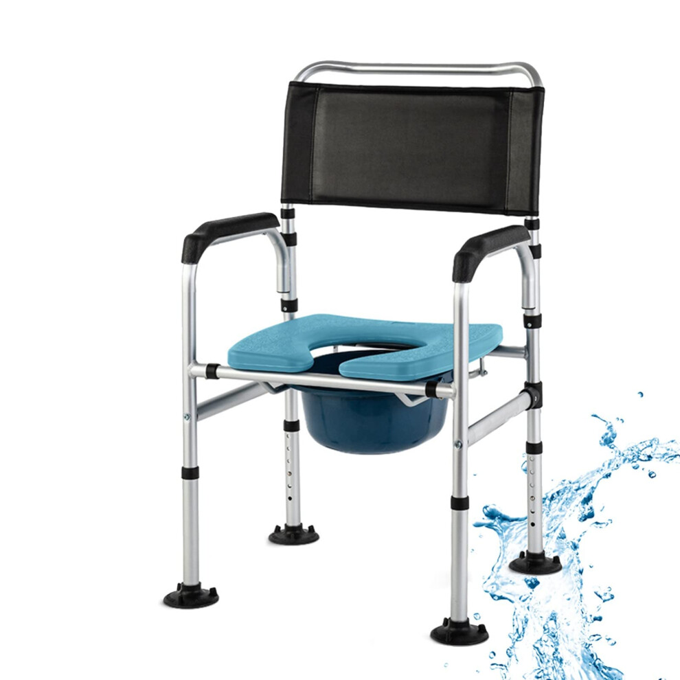Height Adjustable Commode Chair with Armrest Backrest and Removable Bucket for Elderly Disabled