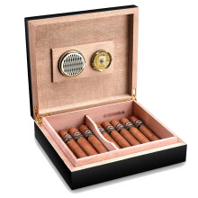 Cigar Humidor Box Black Cedar Wood for 25 Cigars with Hygrometer Stable Humidity Control
