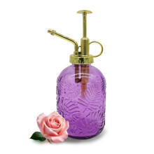 Vintage Glass Plant Mister Spray Bottle 350ML Purple, Gentle Fine Misting Rustproof Pump for Indoor Succulents