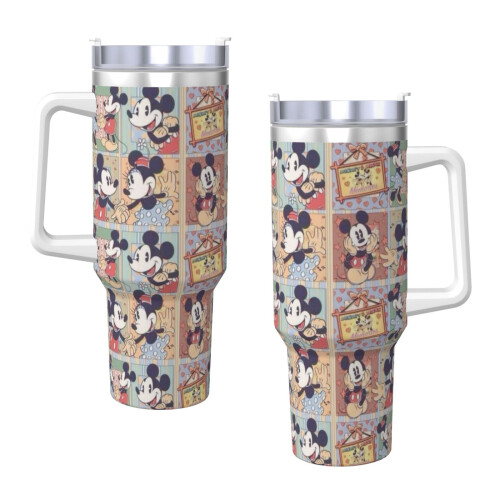 Vaso de acero inoxidable de Mickey Mouse de 40 oz con asa y 2