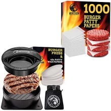 Burger Press Kit for Uniform BunSize Patties, Nonstick Easy Release, 1000 Wax Patty Papers