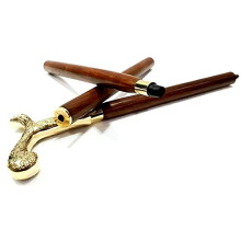 Handmade Wooden Walking Cane with Brass Detail, Golden Brown Finish, Ergonomic Grip for Men and Women