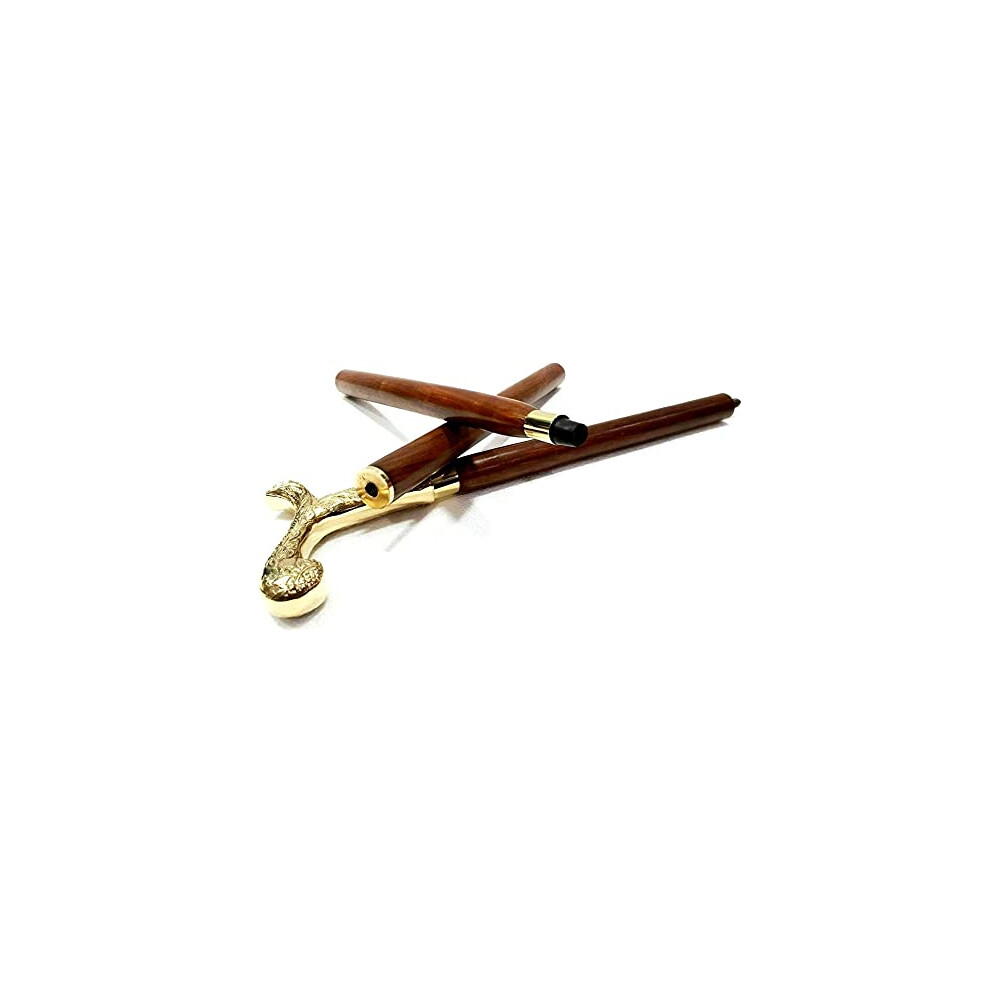 Golden/Brown Handmade Wooden Walking Cane With Brass Detail, Finish, Ergonomic Grip For Men And Women