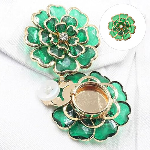 Decorative Cufflinks Clip Rhinestones Flower Button Clip-White 2