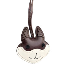 Funny Husky Shaped Leather Key Chain Pnedant-Dark Coffee