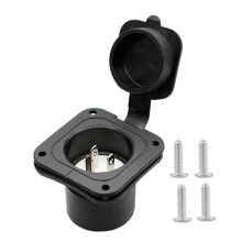 15A 125V RV Power Inlet Socket with Waterproof Spring Cover, 67mm Square Mount and Screws