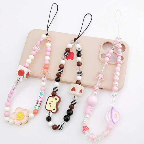 3PCS Beaded Phone Charm Set – Cute Short Strap for Bag and Purse with Easy Attachment Loop 1