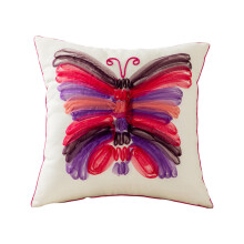 Housse de coussin carrée en coton à motif papillon-Rose rouge