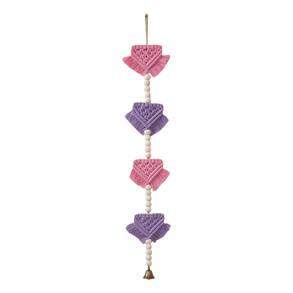 Unique Cotton Woven Pennant With Wooden Beads And-Pinkpurple