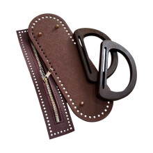 Stilvoller D-förmiger Taschengriff aus Holz und Leder mit-Braun