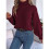 Women'S Sweater Round Neck Texture Button Lantern Sleeve Tops Pullover Knit Wine Red L 5