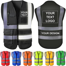 Visibility Safety Vest with Pockets and Zipper, Custom Reflective Work Vest for Men Women Construction – Black