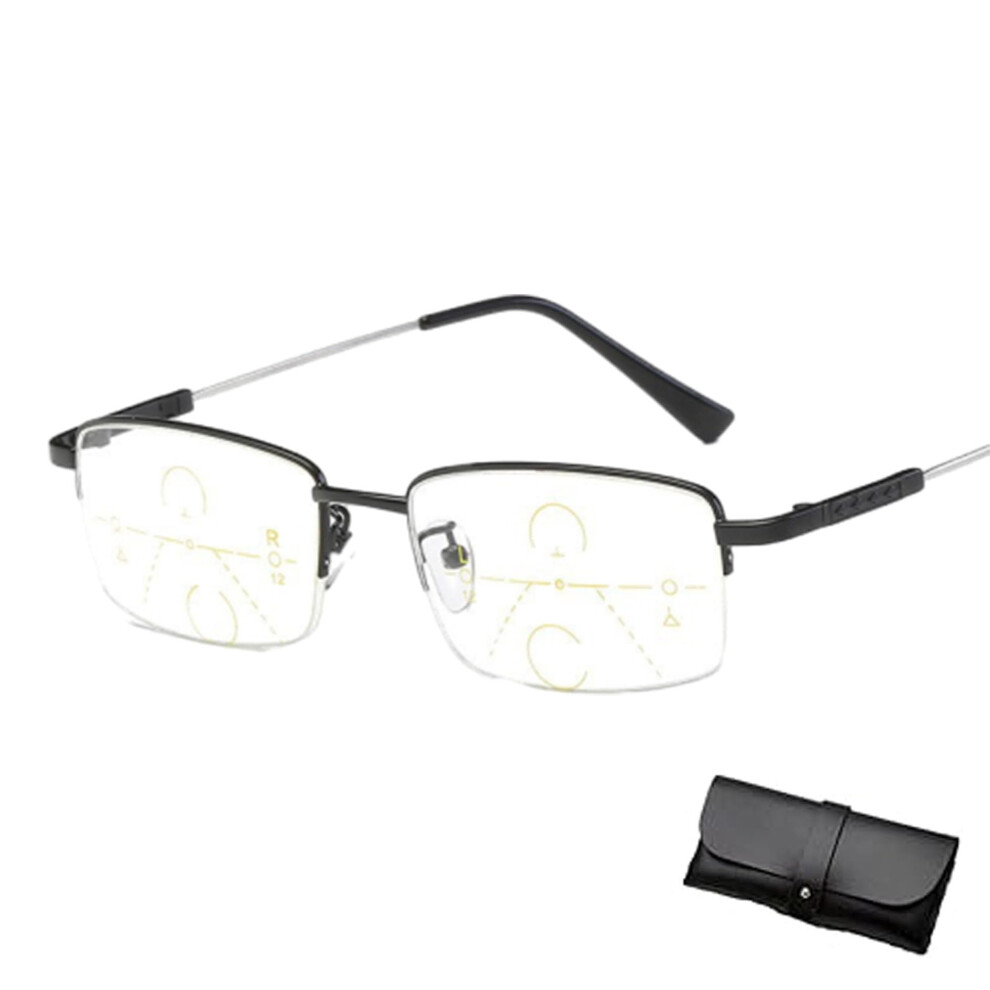 Black Titanium Progressive Reading Glasses +1 Antiglare Uv Protection Lightweight Dual Vision