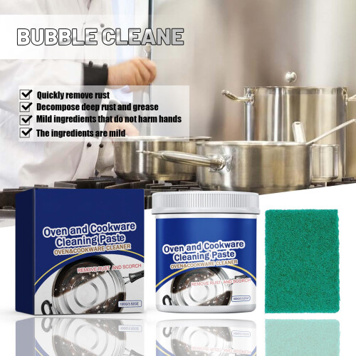 Kitchen Rust Remover Paste 100g, Deep Stain Cleaner for Cookware, Pots and Pans, Includes Cloth 1