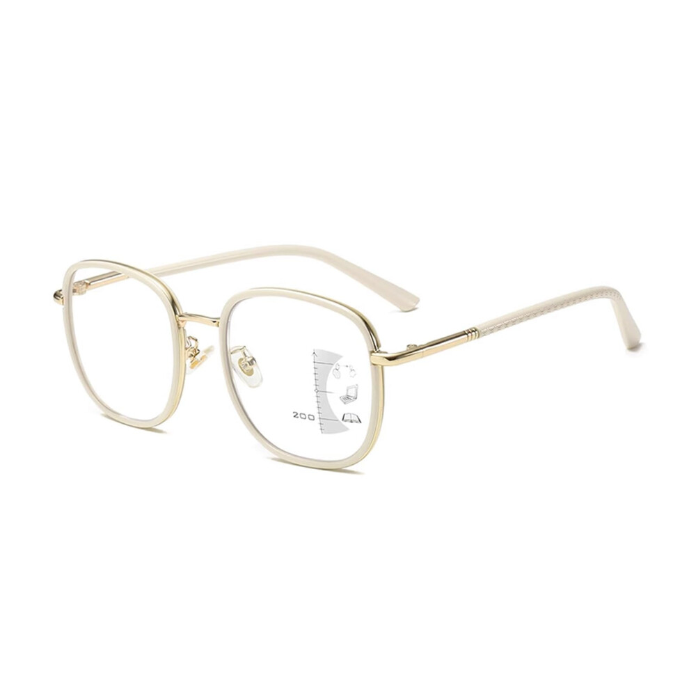 Blue/Light/White Progressive Multifocal Reading Glasses For Women 2.0X, Blocking Square Frame Readers
