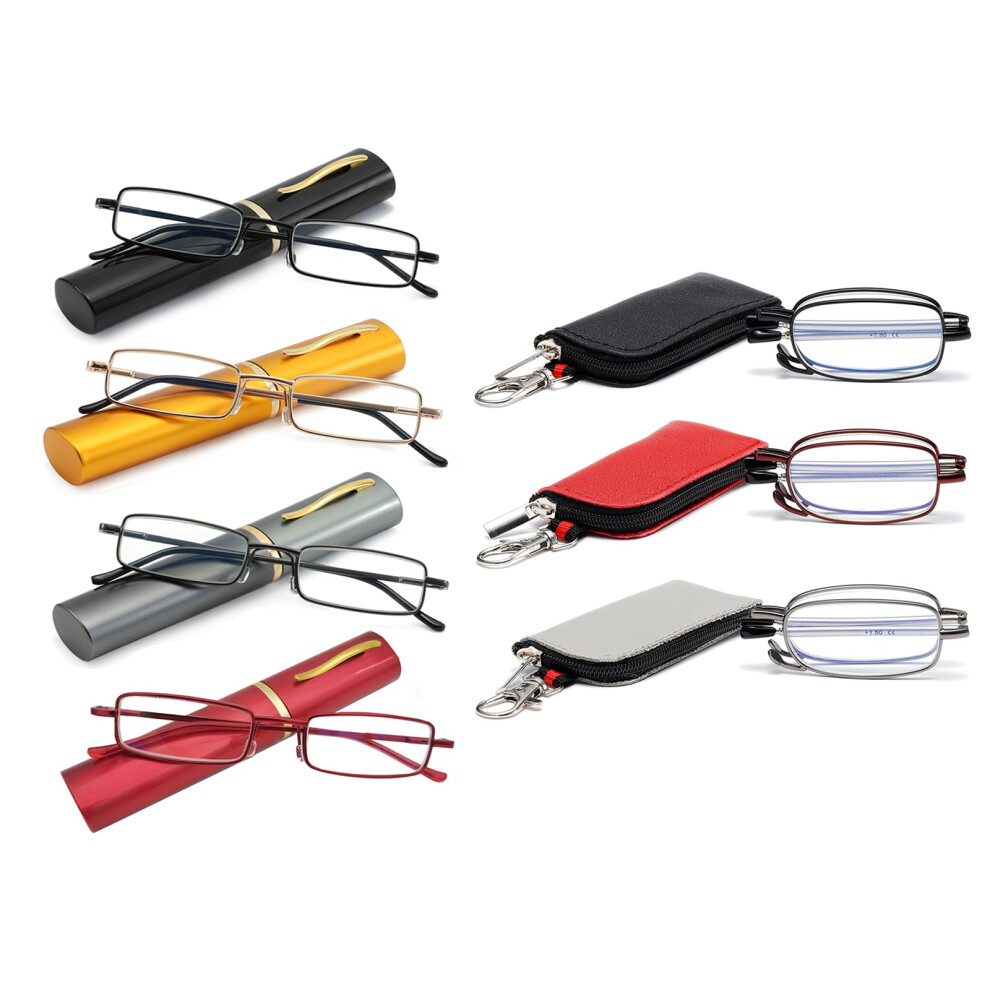 Slim Foldable Reading Glasses Bundle +1.25 Magnification, PocketFriendly Pen Style Set for Travel
