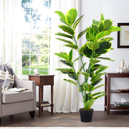 Living And Home 120cm Artificial Faux Ficus Elastica Tree in Pot