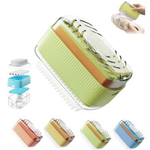 Soap Box with Roller for Laundry and Bathroom, Detachable Soap Holder with Clothes Brush, Green