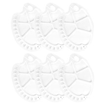 6PCS White Plastic Paint Palette with Thumb Hole, Easy Clean Reusable Art Trays for Acrylic Painting Kids and Adults