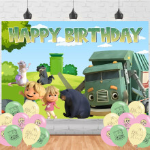 Trash Truck Birthday Banner with Balloons, Green 5x3ft Garbage Truck Party Decorations for Kids