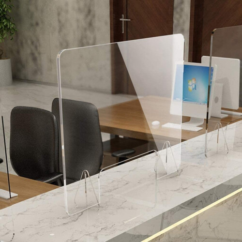 Acrylic Sneeze Guard Clear Counter Shield with Pass Through Window, Tool Setup, Stable UBase 2