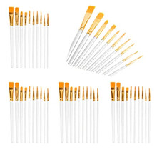 Paint Brush Set 50pcs White Round Pointed Nylon Brushes for Acrylic Watercolor Oil Canvas Craft Painting