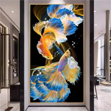 5D Diamond Painting Kit for Adults Blue Yellow Koi Full Square Drill DIY Diamond Art Home Wall Decor 20x40in ZY189