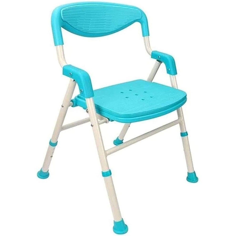 Blue Adjustable Shower Chair For Seniors With Padded Armrests And Backrest, Nonslip Foldable Bath Seat