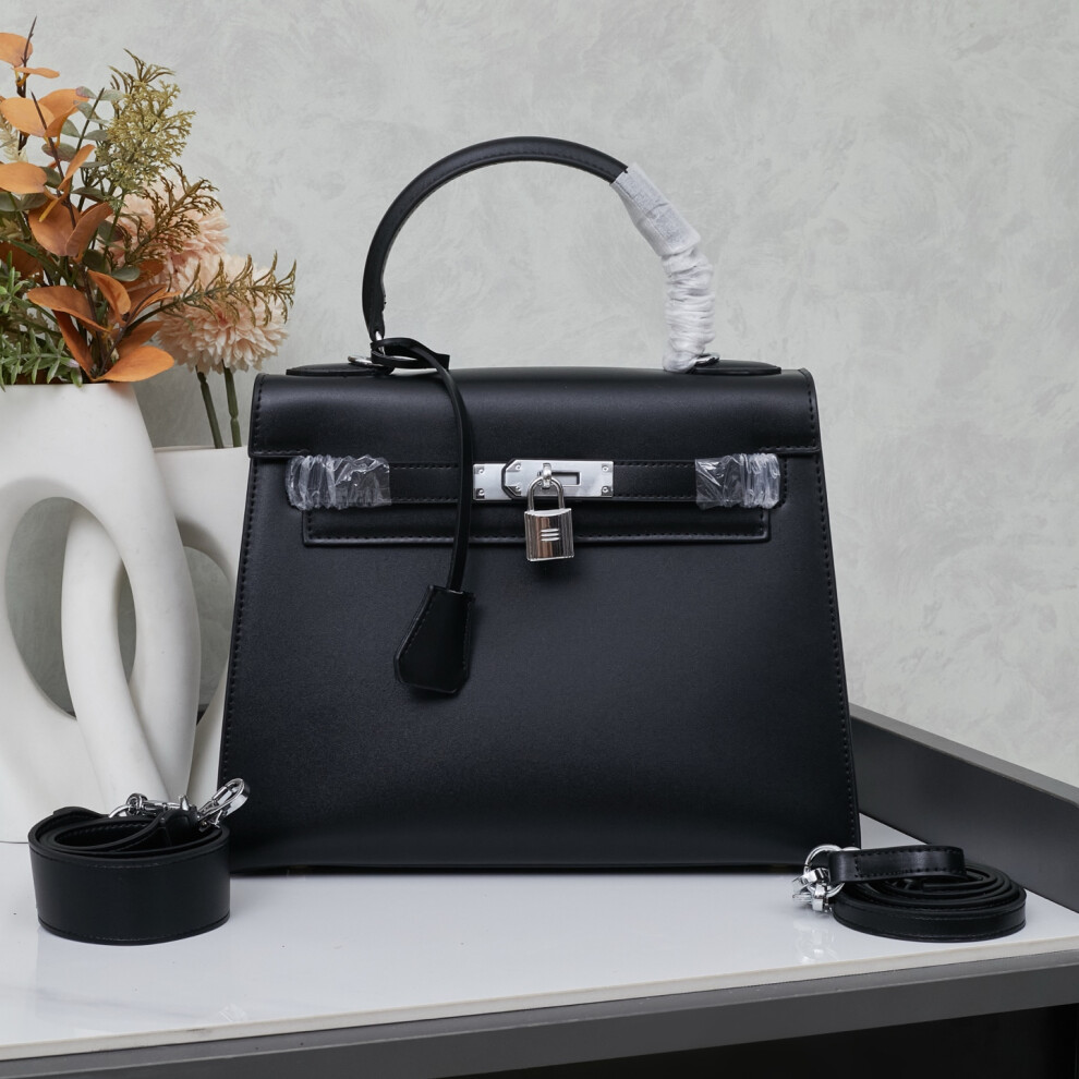 Xhrain Hermès Kelly 28 Silver Box Leather Black