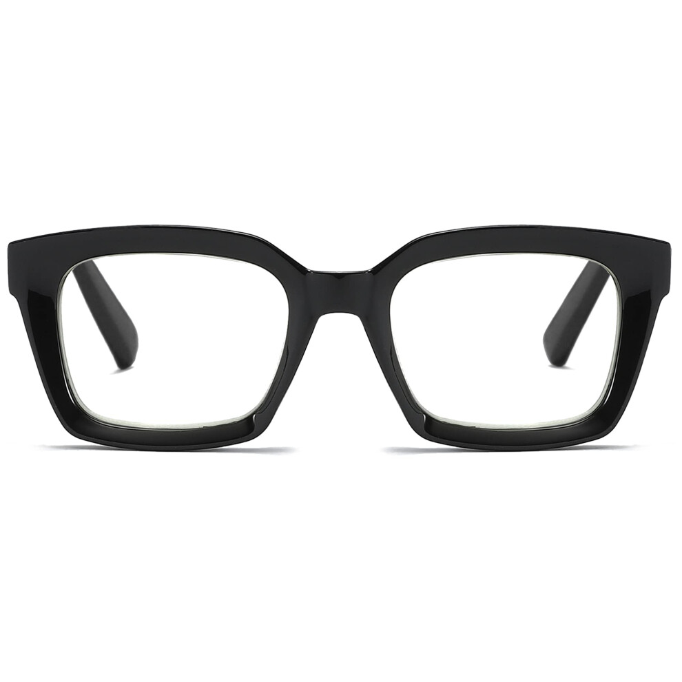 Blue/Light/Black Women's Blocking Reading Glasses, Oversized Square Frame, +2.00 Magnification