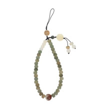 Chinese Style White Jade Beaded Phone Charm Strap for Women, Detachable Wristlet Chain Accessory