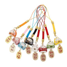 8Pcs Lucky Cat Charm Set Ceramic Maneki Neko Keychain Durable Multipurpose Bag and Phone Decor