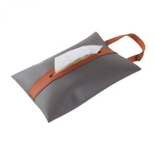 PU Leather Tissue Box Cover for Car Seat Back and Home, Gray Hanging Tissue Holder, Easy Clean Design