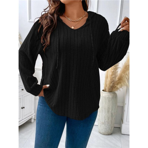 Women Hoodies Oversized Long Sleeve Drawstring Pullover Tops Basic Loose Hooded Sweatshirt Black XXXL 1