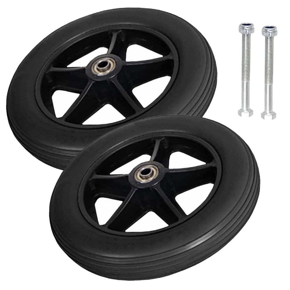 Black 2Pcs 7 Inch Wheelchair Caster Wheel, Smooth Rolling Pvc Solid Front Wheels, PunctureâResistant And Easy Installation
