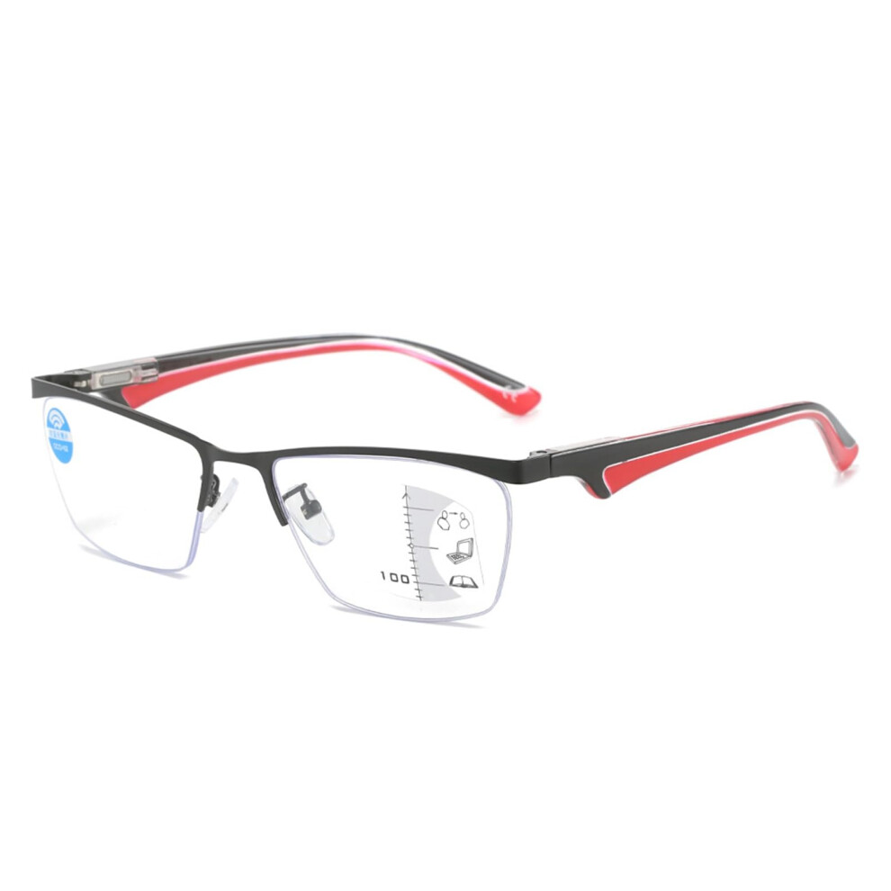 Red/Blue/Light Progressive Reading Glasses 2.5+ Anti Multifocal Lens Metal Half Frame With Spring Hinge