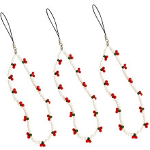 3pcs Pearl Beaded Phone Lanyard Set for Women, Cute Cherry Charm Wrist Straps, Secure Anti‑Drop Design